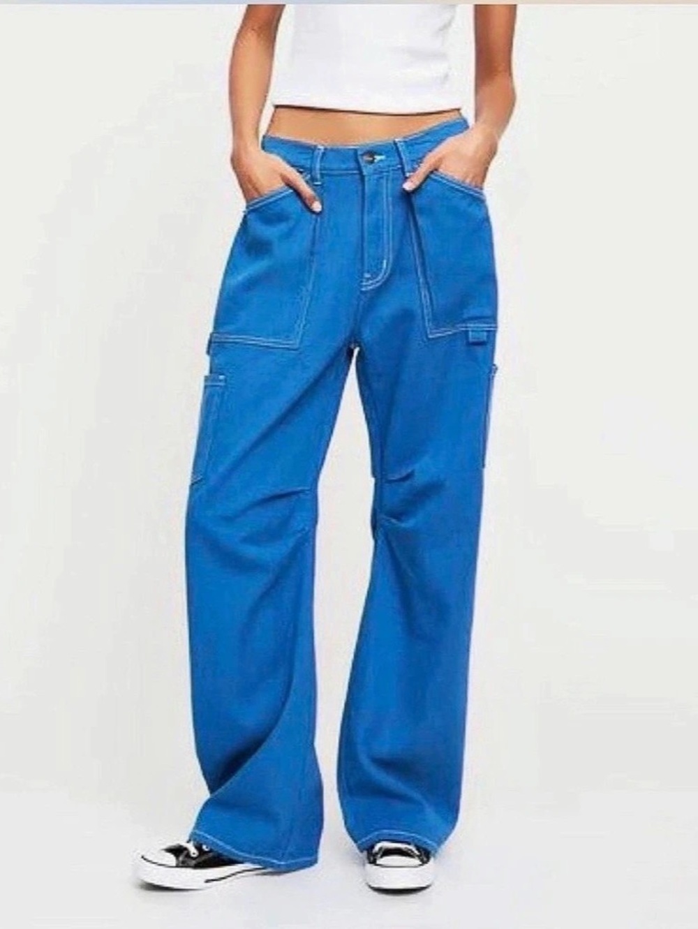 Lioness Miami Vice Pants Wide Leg Cargo Blue Small